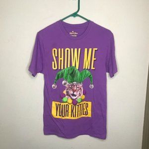 Mardi Gras Show Me Your Kitties T-Shirt Purple Size Medium